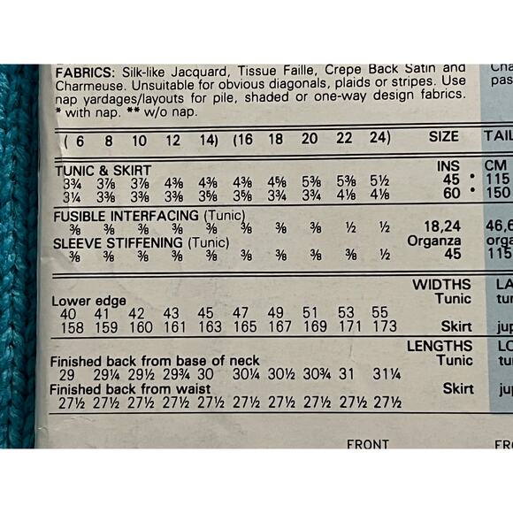 Butterick Sewing pattern 4541 tunic long sleeve skirt drop waist size 16-24 - Picture 5 of 8